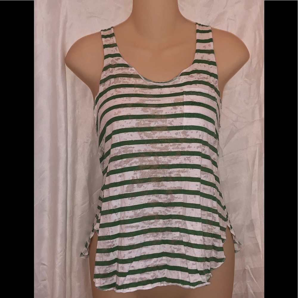White & Green Striped Burnout Tanktop w/ Lace Back